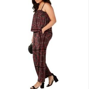 Red Black Paisley Red Black Jumpsuit Stretchy Smocked Vampire Goth Dark Medium